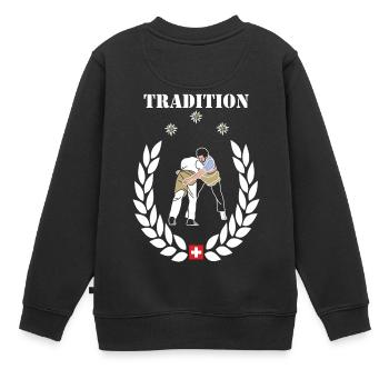 Schweizer Nationalsport Schwingen, - Kinder Premium Organic Sweatshirt - Schwarz - Hinten - AI Model Kid Female (0cm)