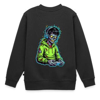 Zombie Gamer – Hirn braucht Pause! - Kinder Premium Organic Sweatshirt - Schwarz - Hinten - AI Model Kid Female (0cm)