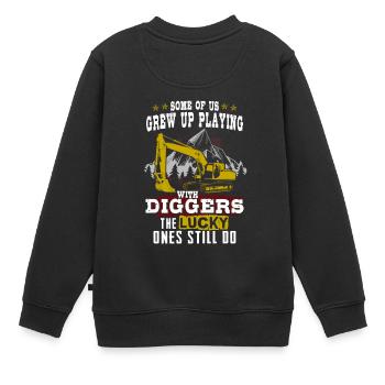 Bauarbeiter T-Shirt · Baustelle · Bagger · Kran - Kinder Premium Organic Sweatshirt - Schwarz - Hinten - AI Model Kid Female (0cm)