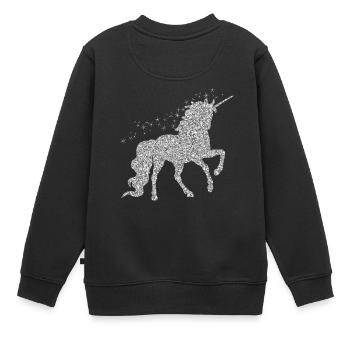 La licorne en argent pailleté - Sweat Premium enfant bio - noir - Dos - AI Model Kid Female (0cm)