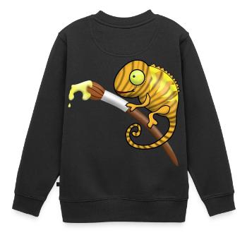 Chamaeleon mit Pinsel und Farbe. Geschenkidee - Kinder Premium Organic Sweatshirt - Schwarz - Hinten - AI Model Kid Female (0cm)