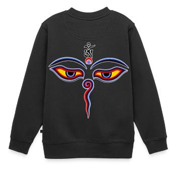 Les yeux de sagesse de Bouddha - Les yeux du temple de Bodhnath, OM 2 - Sweat Premium enfant bio - noir - Dos - AI Model Kid Female (0cm)