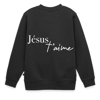Jésus t'aime - Sweat Premium enfant bio - noir - Dos - AI Model Kid Female (0cm)