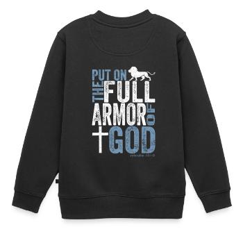 Chemise Jésus-Christ Armure Ephésiens 6, 10 - Sweat Premium enfant bio - noir - Dos - AI Model Kid Female (0cm)