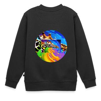 Farbenfrohe Giraffe - Kinder Premium Organic Sweatshirt - Schwarz - Hinten - AI Model Kid Female (0cm)