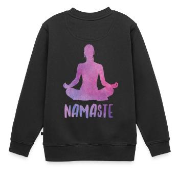 Yoga Silhouette mit Namaste Schriftzug - Kinder Premium Organic Sweatshirt - Schwarz - Hinten - AI Model Kid Female (0cm)