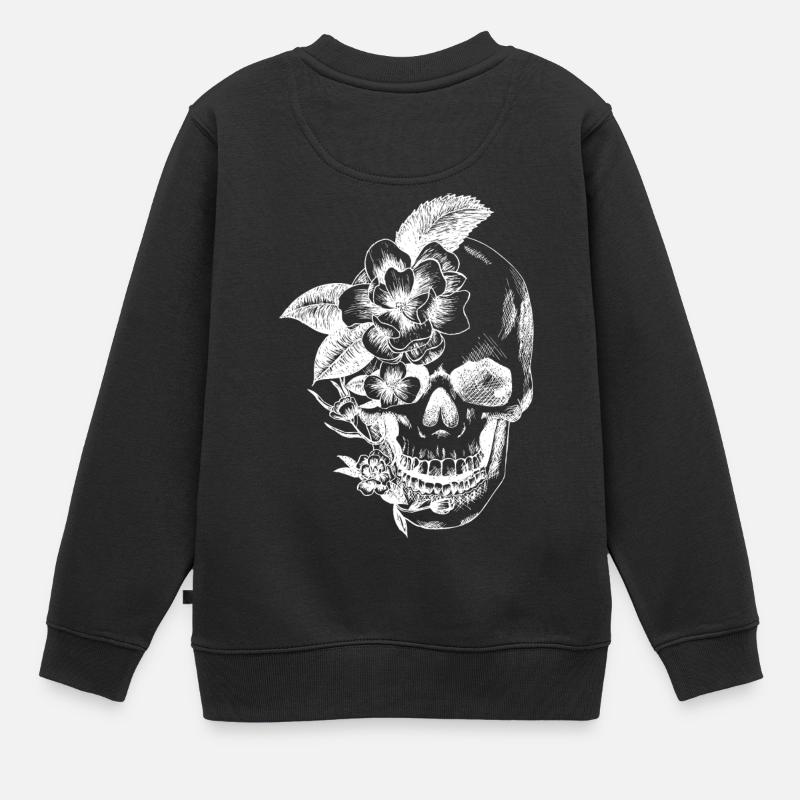 crâne et fleurs - Sweat Premium enfant bio - noir