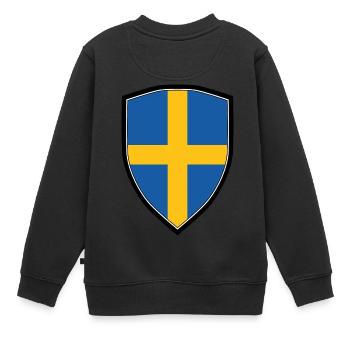 SWEDEN FLAG SHIELD - Kinder Premium Organic Sweatshirt - Schwarz - Hinten - AI Model Kid Female (0cm)