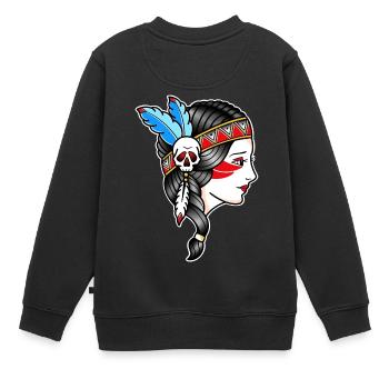 Indisches Frauengesicht - Zeichnung old school - Kinder Premium Organic Sweatshirt - Schwarz - Hinten - AI Model Kid Female (0cm)