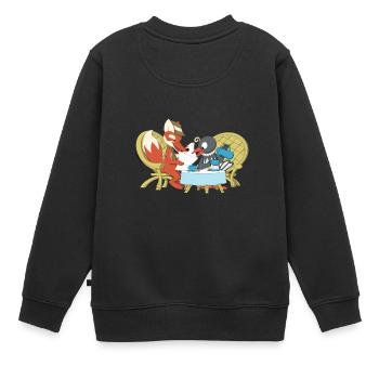 Fuchs und Elster beim Kaffeeklatsch - Kinder Premium Organic Sweatshirt - Schwarz - Hinten - AI Model Kid Female (0cm)