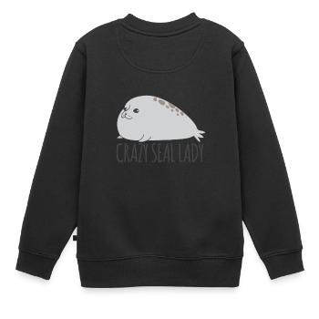 Verrückte Robbendame pralle süße Robben - Kinder Premium Organic Sweatshirt - Schwarz - Hinten - AI Model Kid Female (0cm)