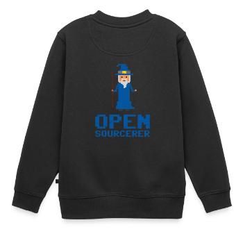 Developer Open Sourcerer Funny Gift Idea - Kids Premium Organic Sweatshirt - black - Back - AI Model Kid Female (0cm)