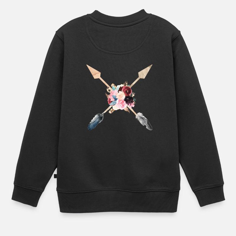 Boho Pfeile Federn Blumen personalisierbar - Kinder Premium Organic Sweatshirt - Schwarz