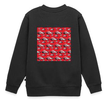 Rennwagen Neck Gator Rennwagen Checkered Flag - Kinder Premium Organic Sweatshirt - Schwarz - Hinten - AI Model Kid Female (0cm)