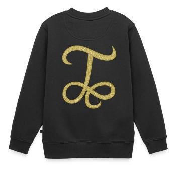Alphabet T - gold, letter, alphabet, monogram - Kinder Premium Organic Sweatshirt - Schwarz - Hinten - AI Model Kid Female (0cm)