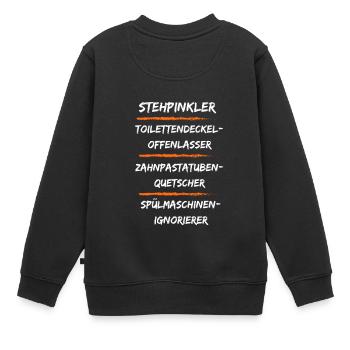 Stehpinkler Sitzpinkler Hausarbeit Leben Beziehung - Kinder Premium Organic Sweatshirt - Schwarz - Hinten - AI Model Kid Female (0cm)