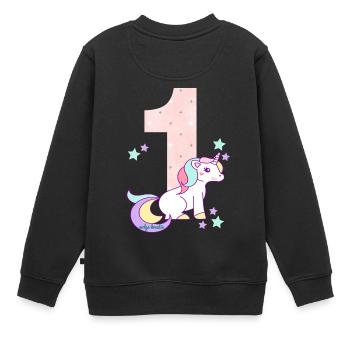 Geburtstag Zahl 1 Einhorn Stern Sterne - Kinder Premium Organic Sweatshirt - Schwarz - Hinten - AI Model Kid Female (0cm)