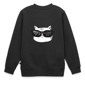 Chat blanc avec des lunettes de soleil - Sweat Premium enfant bio - noir - Dos - AI Model Kid Female (0cm)