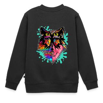 Wolf, bunt, - Kinder Premium Organic Sweatshirt - Schwarz - Hinten - AI Model Kid Female (0cm)