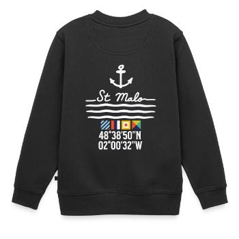 Ancre et coordonnées de St Malo - Sweat Premium enfant bio - noir - Dos - AI Model Kid Female (0cm)