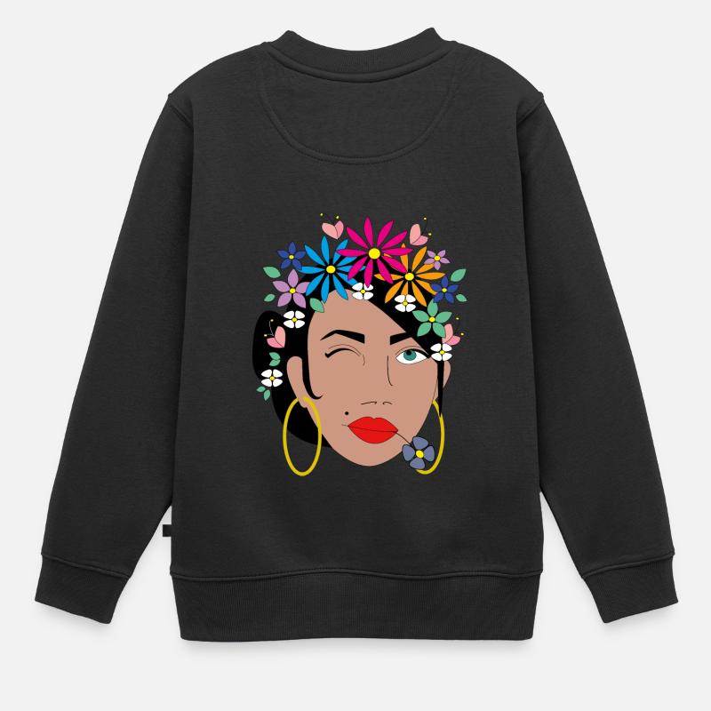 FILLE AUX FLEURS - Sweat Premium enfant bio - noir