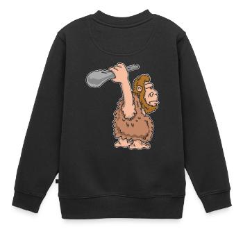 Steinzeit Mensch mit Keule - Kinder Premium Organic Sweatshirt - Schwarz - Hinten - AI Model Kid Female (0cm)