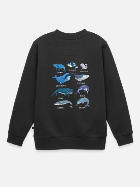 Arten von Walen | Wal Arten Blauwal Narwal Pottwal - Kinder Premium Organic Sweatshirt - Schwarz