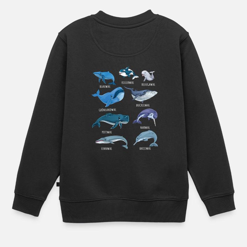 Arten von Walen | Wal Arten Blauwal Narwal Pottwal - Kinder Premium Organic Sweatshirt - Schwarz