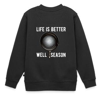 Poêle en fonte Lover Friture Poêle Drôle De Cuisson - Sweat Premium enfant bio - noir - Dos - AI Model Kid Female (0cm)
