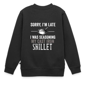 Poêle en fonte Lover Friture Poêle Drôle De Cuisson - Sweat Premium enfant bio - noir - Dos - AI Model Kid Female (0cm)