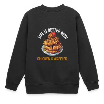Hühnchen und Waffeln Gebratene Hähnchenflügel Liebhaber - Kinder Premium Organic Sweatshirt - Schwarz - Hinten - AI Model Kid Female (0cm)