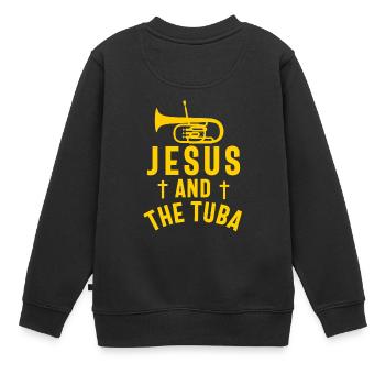 Joueur de tuba hommes femmes fanfare tubiste en laiton - Sweat Premium enfant bio - noir - Dos - AI Model Kid Female (0cm)