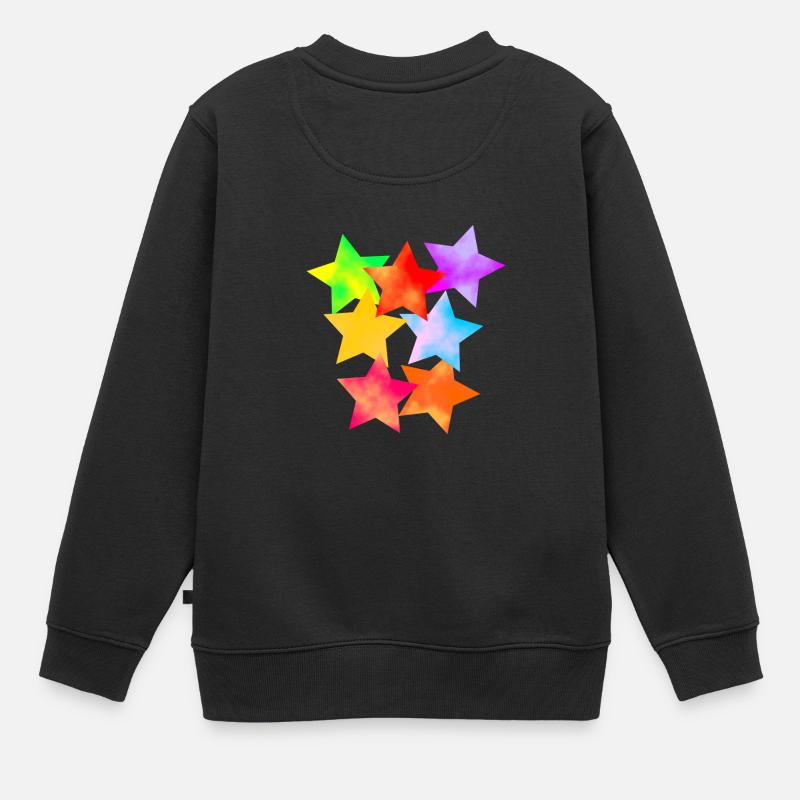 FARBIGE STERNE - FLUOR - Kinder Premium Organic Sweatshirt - Schwarz