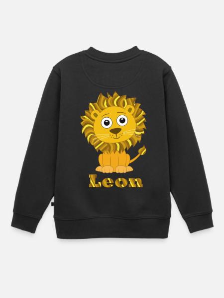 Leon lion chat drôle avec le nom - Sweat Premium enfant bio - noir