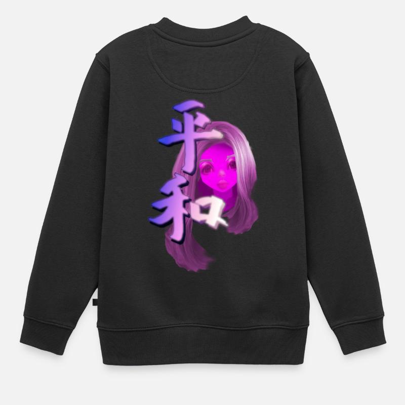 fille manga facee - Sweat Premium enfant bio - noir