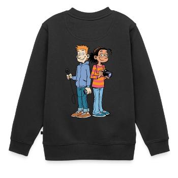 GEOlino Wadenbeißer-Comic: Redaktionsteam - Kinder Premium Organic Sweatshirt - Schwarz - Hinten - AI Model Kid Female (0cm)