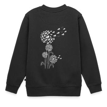 Pusteblume mit Blüte und Tölt Weiss - Kinder Premium Organic Sweatshirt - Schwarz - Hinten - AI Model Kid Female (0cm)