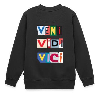 Veni Brief in Zeitungen - Kinder Premium Organic Sweatshirt - Schwarz - Hinten - AI Model Kid Female (0cm)