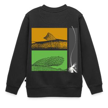 Modell 26 - Forelle und Äsche - Kinder Premium Organic Sweatshirt - Schwarz - Hinten - AI Model Kid Female (0cm)