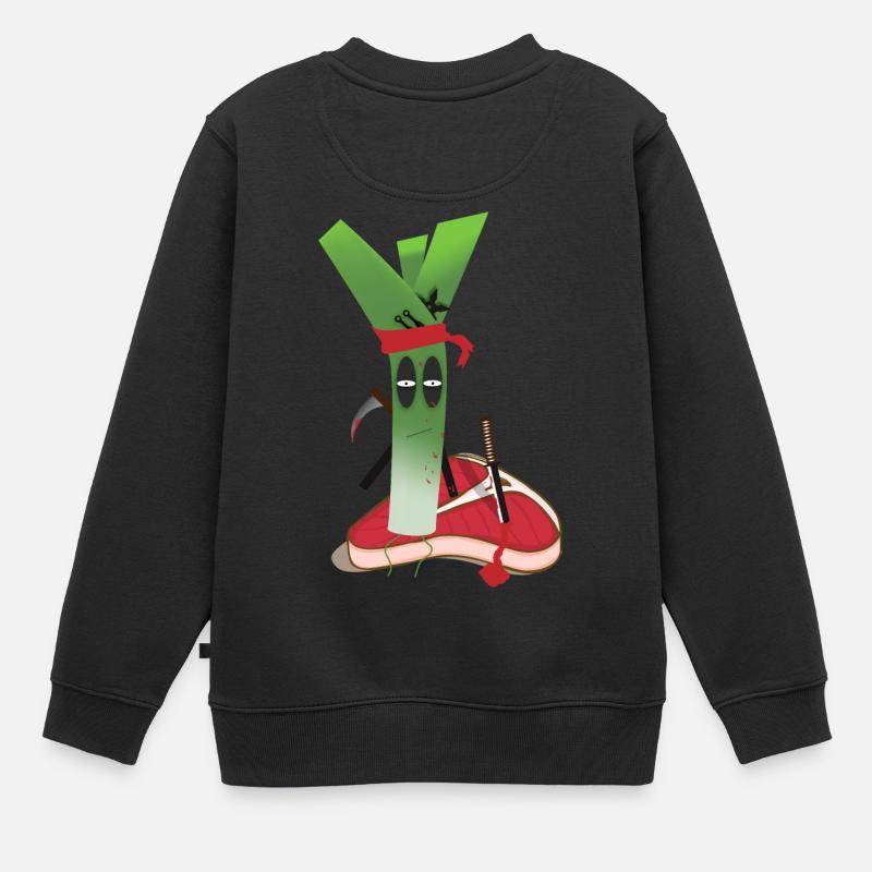 Leek vs. Steak! Végétalien Power! - Sweat Premium enfant bio - noir