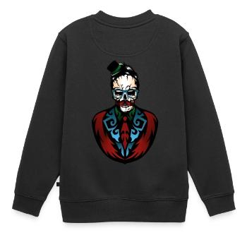 tete de mort costume cravate crane moustache chape - Sweat Premium enfant bio - noir - Dos - AI Model Kid Female (0cm)
