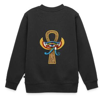Oeil Egyptien D’Horus Ankh - Sweat Premium enfant bio - noir - Dos - AI Model Kid Female (0cm)