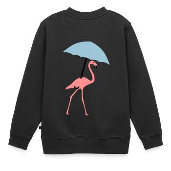 Flamingo mit Regenschirm oder Sonnenschirm - Kinder Premium Organic Sweatshirt - Schwarz - Hinten - AI Model Kid Female (0cm)