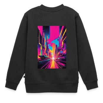 Paysage urbain aux néons vibrants, art urbain futuriste - Sweat Premium enfant bio - noir - Dos - AI Model Kid Female (0cm)