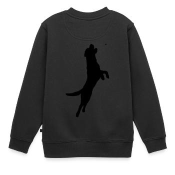 Hund springt zum Leckerli - Kinder Premium Organic Sweatshirt - Schwarz - Hinten - AI Model Kid Female (0cm)