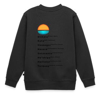 Popular Surf Spots List - Kids Premium Organic Sweatshirt - black - Back - AI Model Kid Female (0cm)
