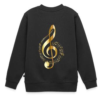goldender Notenschlüssel - Kinder Premium Organic Sweatshirt - Schwarz - Hinten - AI Model Kid Female (0cm)