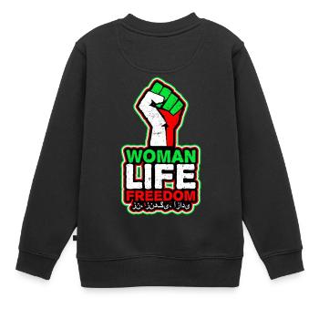 Liberté de vie de la femme | Avec le poing et aux couleurs de l’Iran - Sweat Premium enfant bio - noir - Dos - AI Model Kid Female (0cm)