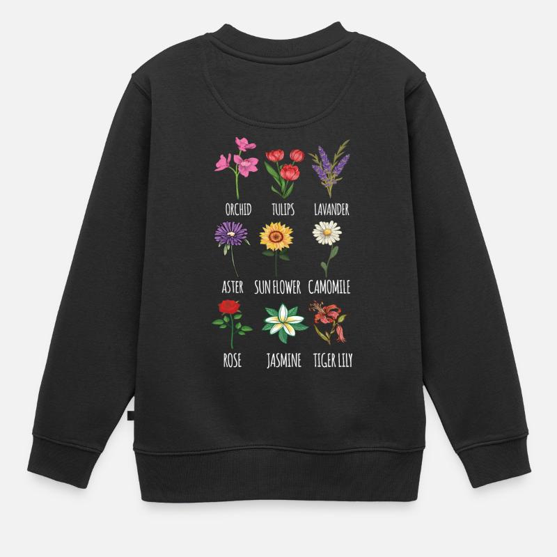 Cadeau de fleuriste graphique de belles fleurs botaniques - Sweat Premium enfant bio - noir