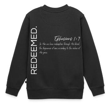 Erlöst - Epheser 1:7 Christlicher Plan - Kinder Premium Organic Sweatshirt - Schwarz - Hinten - AI Model Kid Female (0cm)